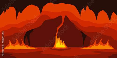 Fiery Inferno Cave A Glowing Volcanic Landscape Illustration