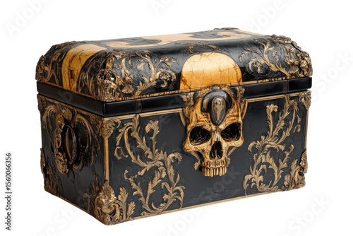 Ornate skull box Black and gold decorative skull storage treasure gothic halloween keepsake chest