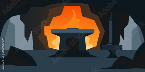 Enchanted Forge A Mystical Cave of Fire and Anvils