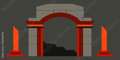 A striking vector illustration of the Arc de Triomphe, highlighting its grand archways, intricate architecture, and the surrounding city skyline under a clear sky