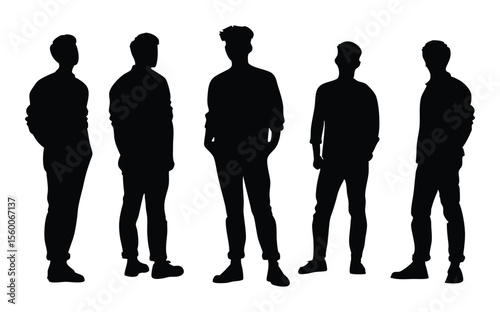 Group of Young Men Standing Silhouette