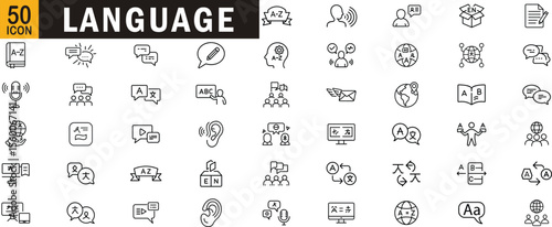 Language editable outline icon set. Translation-communication-speaking-global-education and more
