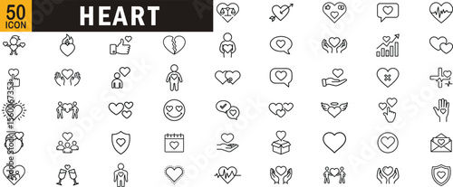 Heart editable outline icon set. Love, romance, healthcare, emotions, relationships and more.

