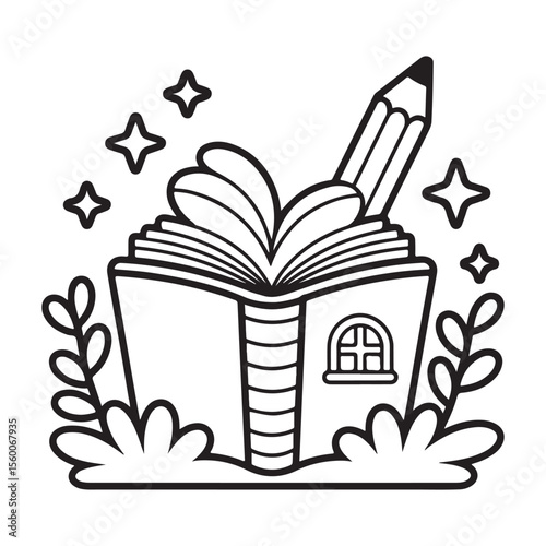 Whimsical House Bold & Easy Coloring Page,  bold and easy coloring book, Coloring page, whimsical coloring book for kids, bold and easy coloring book, victor art,   fairy house coloring page