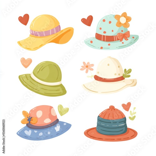 Adorable Kids Hats A Colorful Collection of Six Delightful Designs, Perfect for Sunny Days and Playful Adventures