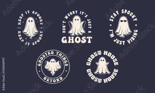 Vintage ghost emblems. Spooky ghost logo, labels set. Prints for t-shirt, typography. Vector illustration