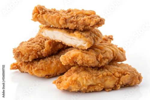 Stack of Crispy Fried Chicken Tenders, Cut Piece on Top