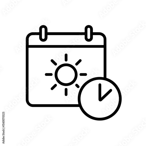 Calendar with sun and clock icon representing daily routine – outline