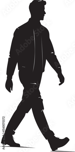Silhouette of a Man Walking: A black silhouette of a man is walking on a white background.