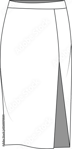 Pencil Skirt with Side Slit | Technical Fashion Illustration | Flat Apparel Template CAD | Front View