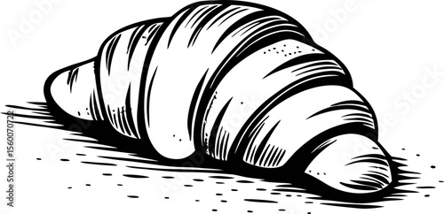 Hand drawn croissant isolated on white background vintage bakery sketch illustration with engraved lines