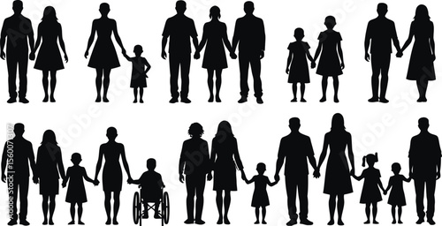 Diverse Family Silhouettes Holding Hands Unity Love and Support Illustration