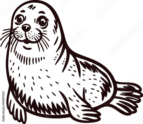 hand drawn harbor seal illustration with whiskers and flippers vintage engraving marine animal sketch