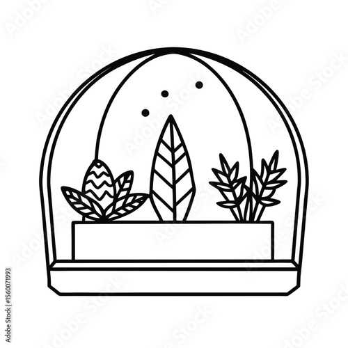 Glass dome terrarium with desert succulents and pebbles Vector illustration