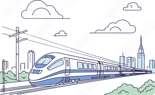 High Speed Train Concept Illustration Set Featuring Modern Rail and Fast Transit Design. Clean and Stylish High Speed Train Concepts with Railway Lines and Urban Travel Elements. Futuristic High Speed