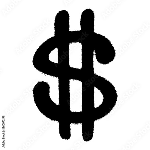 Black dollar sign graffiti icon with bold spray paint lines and drips. Urban street-style vector symbol of money and finance in hand-drawn look.  
