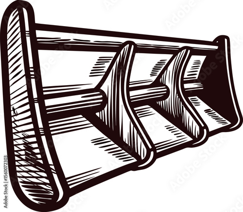 Hand drawn vintage mechanical snow plow attachment isolated engraved engineering illustration with technical details