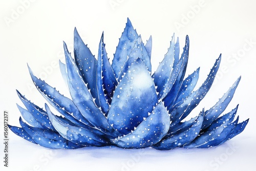 Blue aloe vera succulent plant with water droplets isolated on Transparent Background