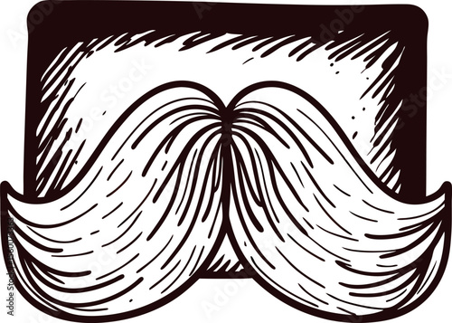 Hand drawn sketch of a thick wavy mustache and rectangular patch of hair in vintage engraving
