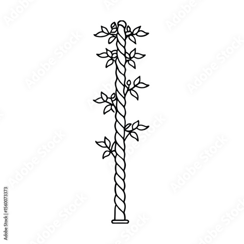 Garden support pole covered with pea vine for climbing Vector illustration