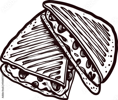 Grilled cheese sandwich sketch isolated on white background hand drawn hot panini with melted filling illustration