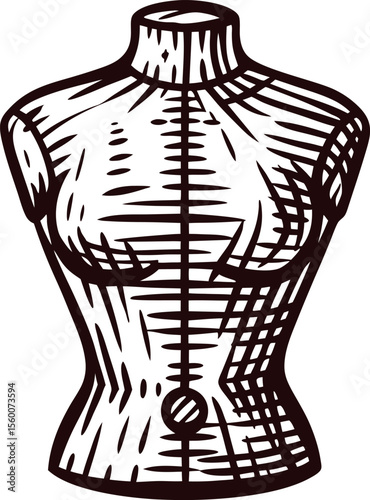 Hand drawn vintage dress form mannequin for tailoring and sewing isolated on white background