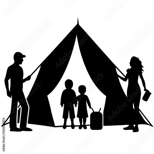 family camping in the tent
