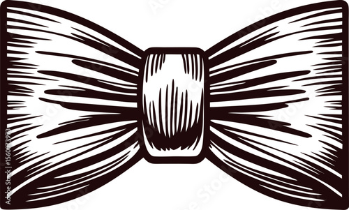 Hand drawn vintage bow tie illustration in engraved sketch isolated on white