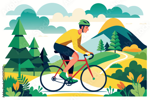 Man Riding Bicycle – Outdoor Cycling in Nature Landscape