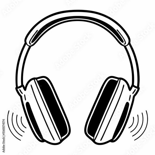 Stylish Headphones Icon with Sound Waves