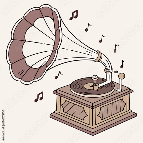 Retro Gramophone Music Player Illustration