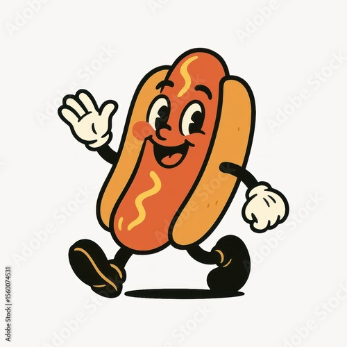Cheerful walking hotdog cartoon