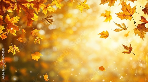 Autumn Background with Falling Yellow Maple Leaves