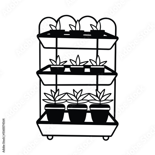 Indoor garden tray with layers and labeled plant sections Vector illustration