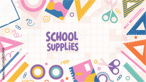Cartoon science elements including atoms flasks and explosions on tiled background design vector art