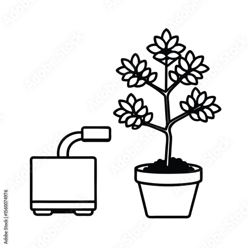 Mini bonsai with trimmer tool placed in display setting Vector illustration