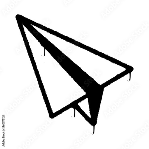 Graffiti-style paper plane icon drawn in black spray paint with dripping effect. Urban vector art symbolizing ideas, creativity, and freedom.
