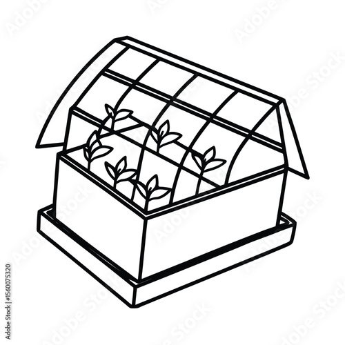 Indoor mini greenhouse showing small seedling rows Vector illustration