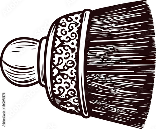 Detailed hand drawn shaving brush with ornate handle and soft bristles, vintage engraving