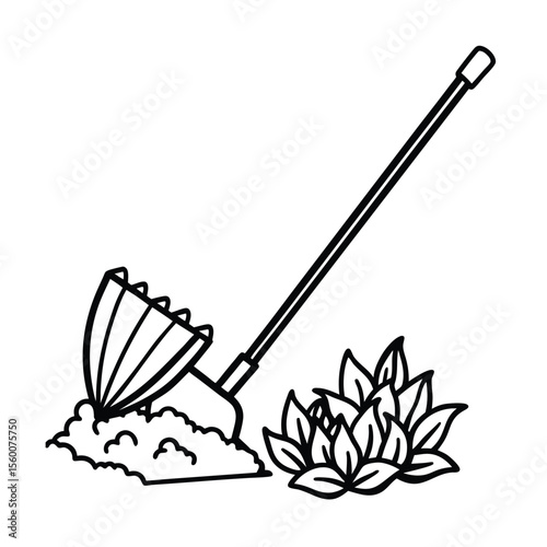 Mulch being raked beside planted garden flower area Vector illustration