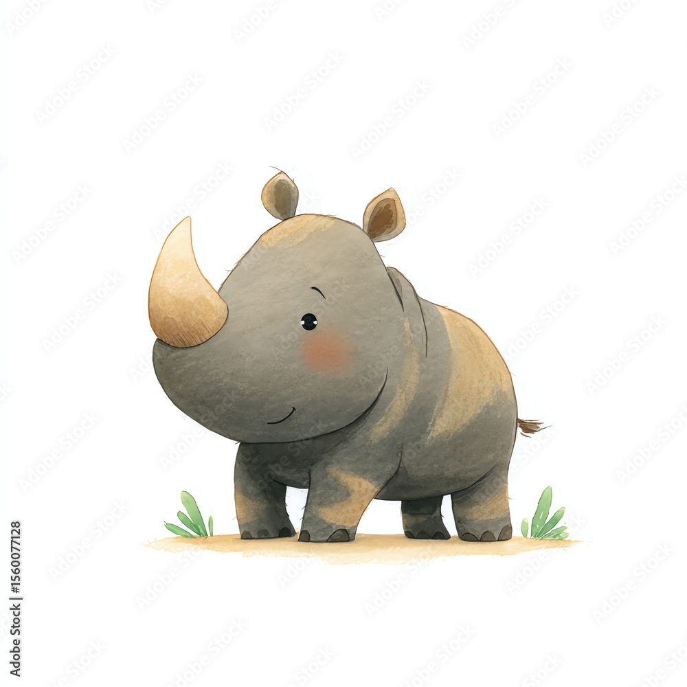 Fototapeta premium Adorable Baby Rhino Illustration