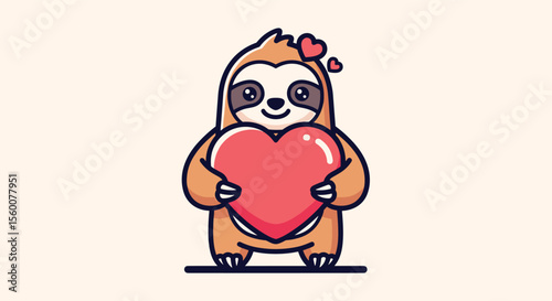 A Sloth's Loving Embrace Represented in a Cute Illustration for Valentine's Day