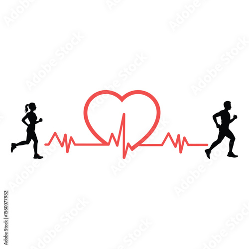 Running Silhouettes with Heartbeat Graphic runner