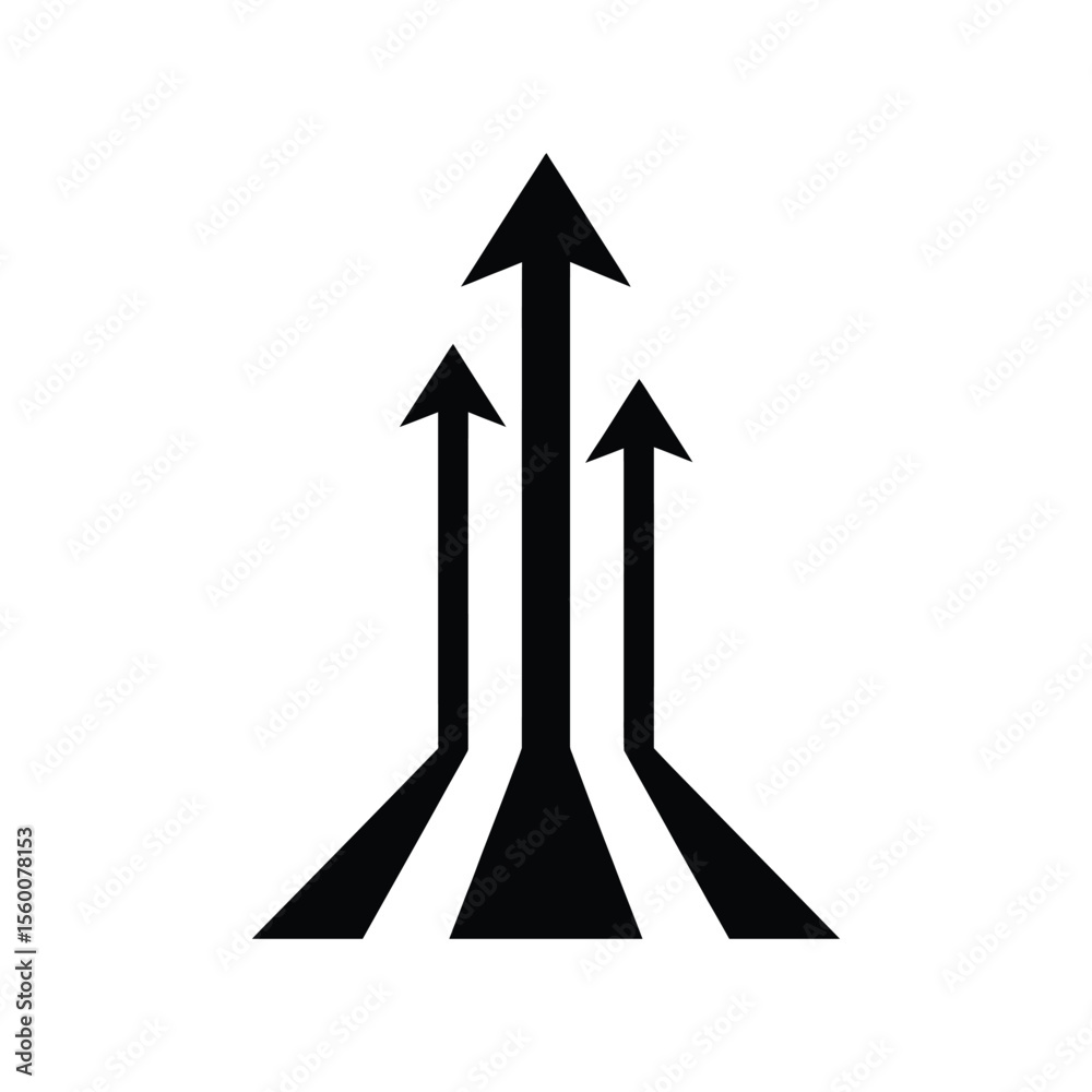 Fototapeta premium Three Black Arrows Pointing Upward on White Background