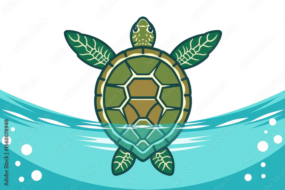 Obraz premium 2d icon of a sea turtle seen from a top down perspective, minimalist design, solid green and brown colors, clean sharp lines, no shadows, isolated on a plain white background