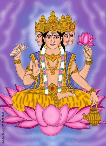 Tableau sur toile hand drawn digital art of lord brahma