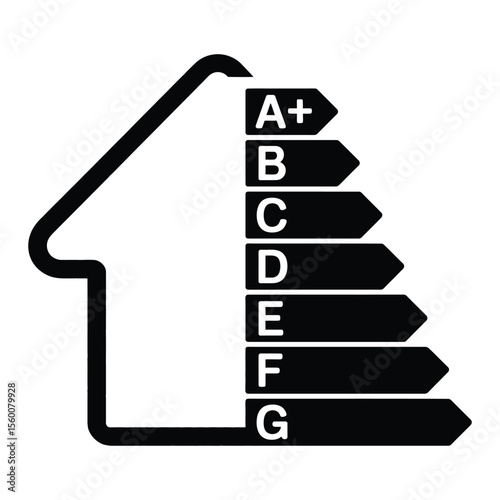 Black and White Energy Efficiency Rating Icon in House Shape