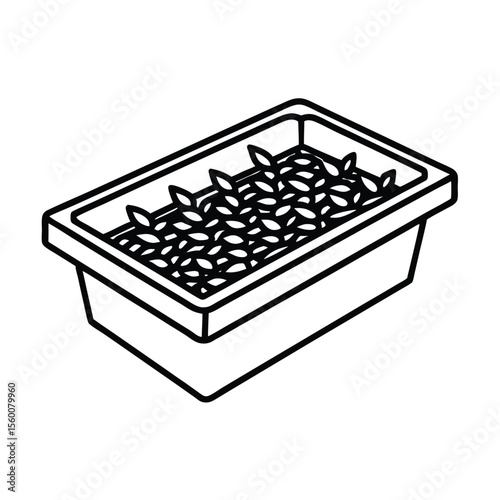 Plastic tray filled with garden soil for seed starting Vector illustration