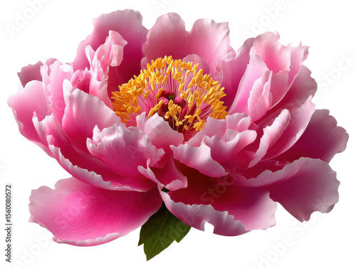 Peony's Delicate Bloom: A close-up photograph showcases a peony in full bloom, its soft pink petals gracefully unfurling to reveal a vibrant yellow center.