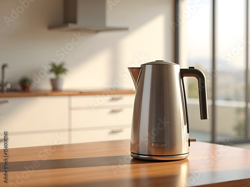 Contemporary Stainless Steel Kettle in Bright Kitchen